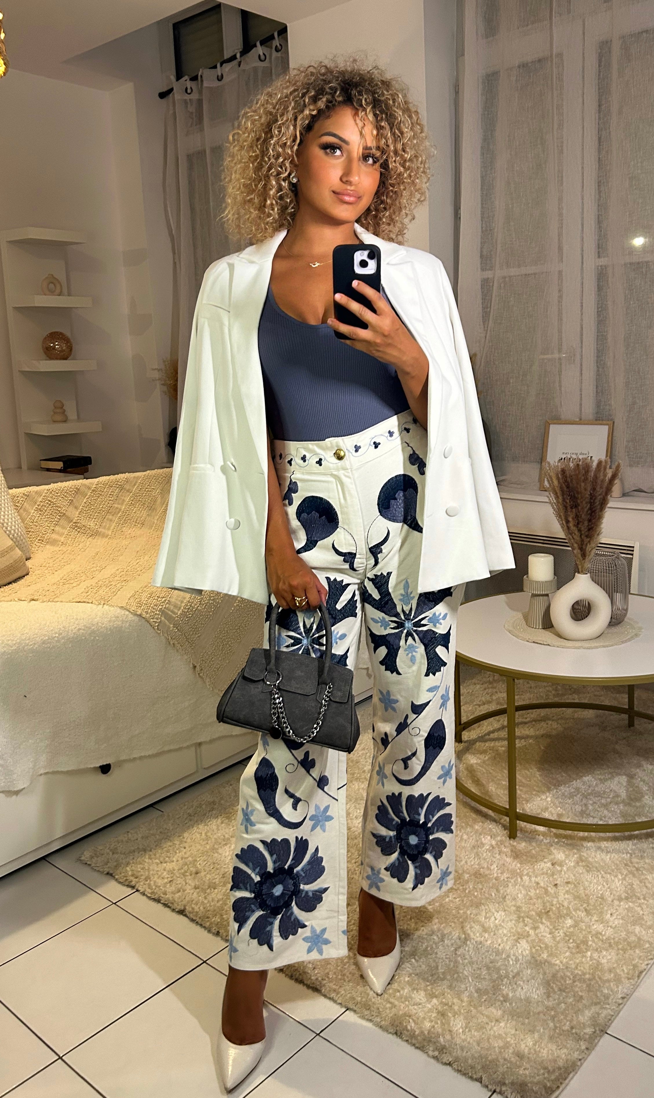 Pantalon à motif LEYA - Blanc