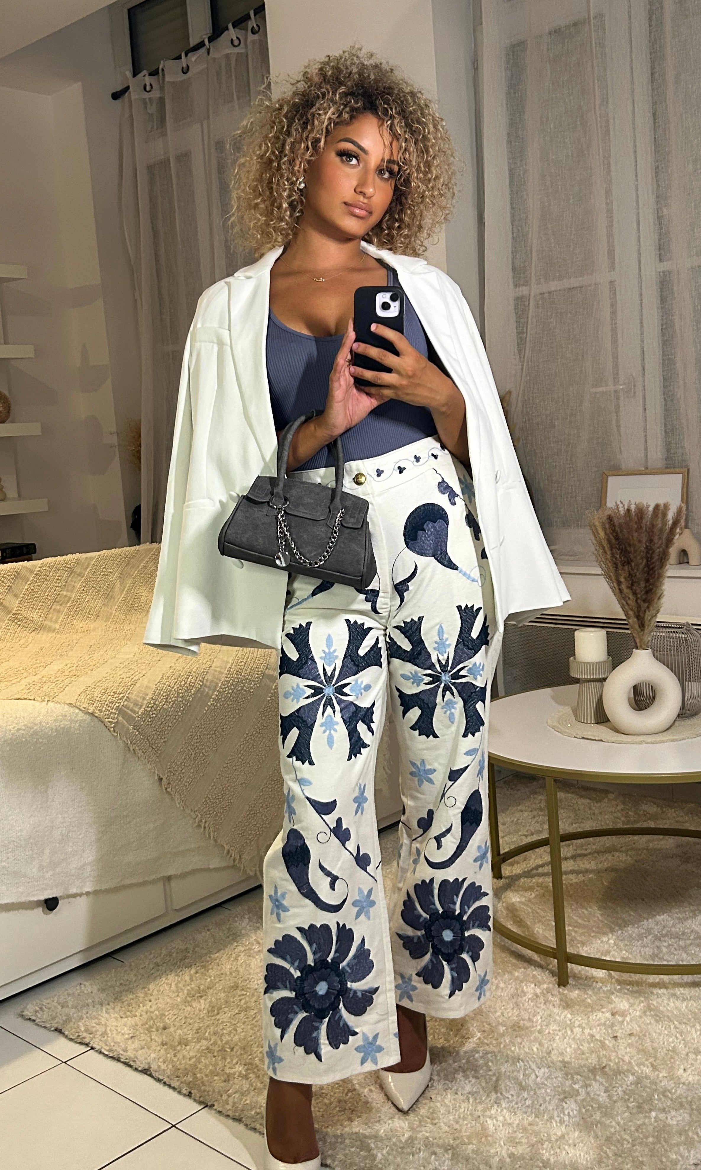 Pantalon à motif LEYA - Blanc