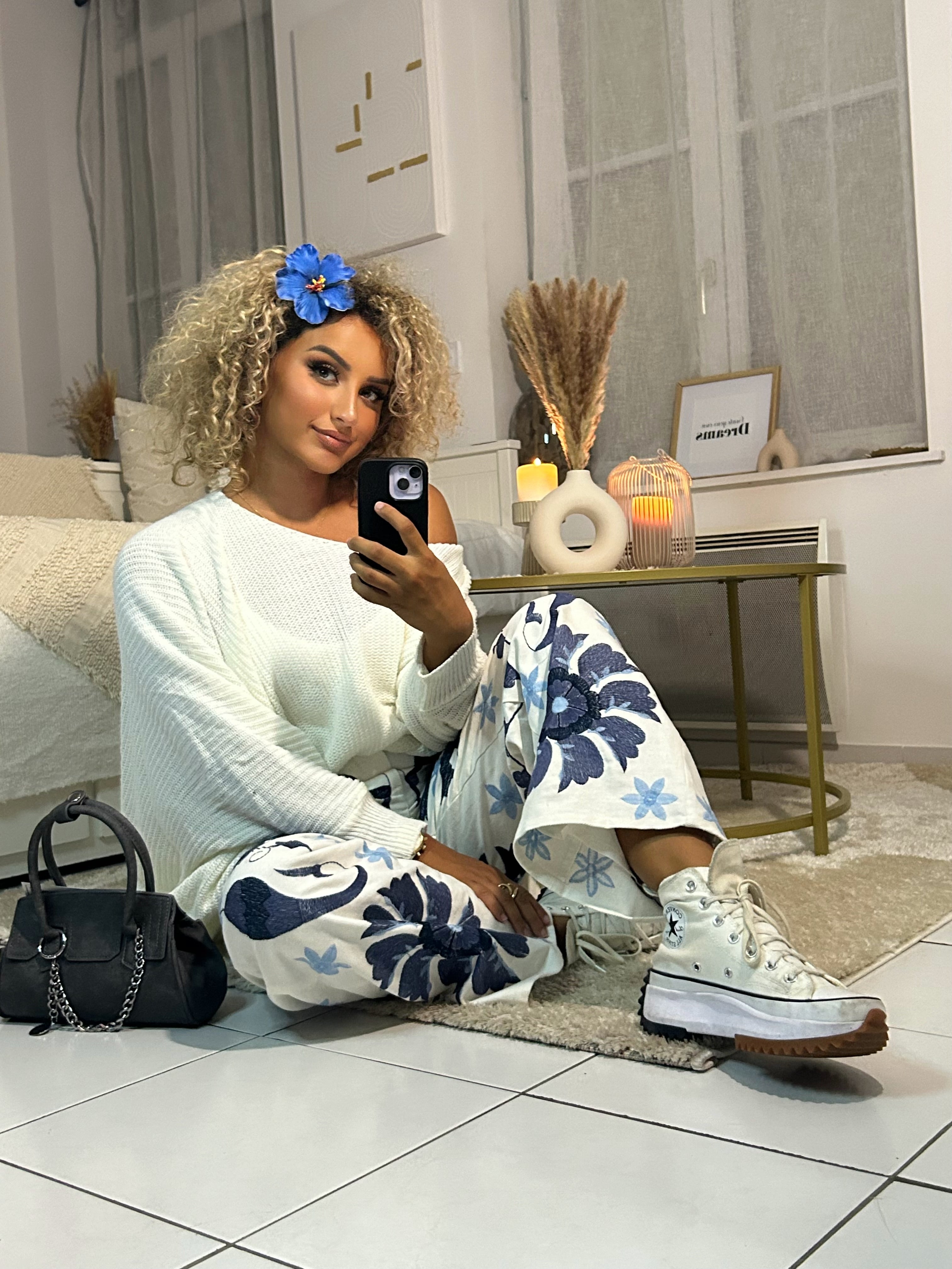 Pantalon à motif LEYA - Blanc