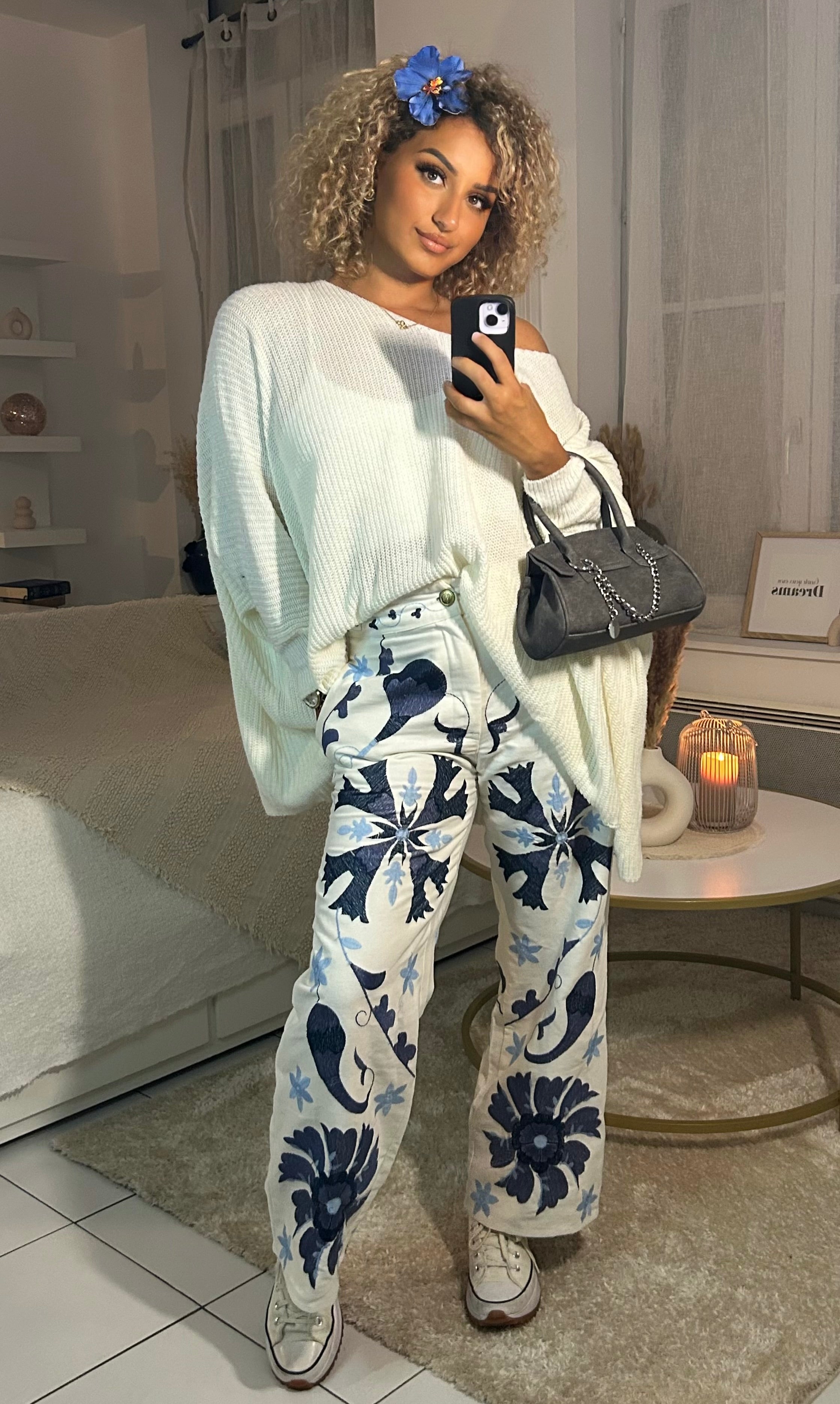 Pantalon à motif LEYA - Blanc