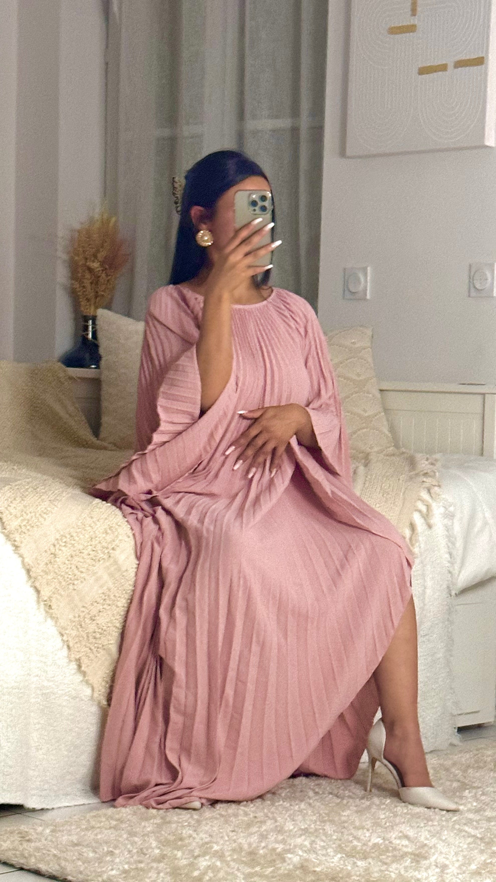 Robe plissée MARIA - Rose poudré